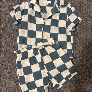 Toddler Checkered Set - Green and White